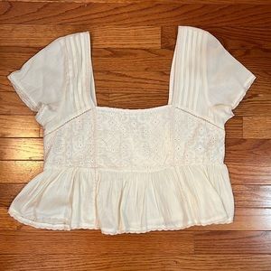 American Eagle White Lace/Ruffle Top